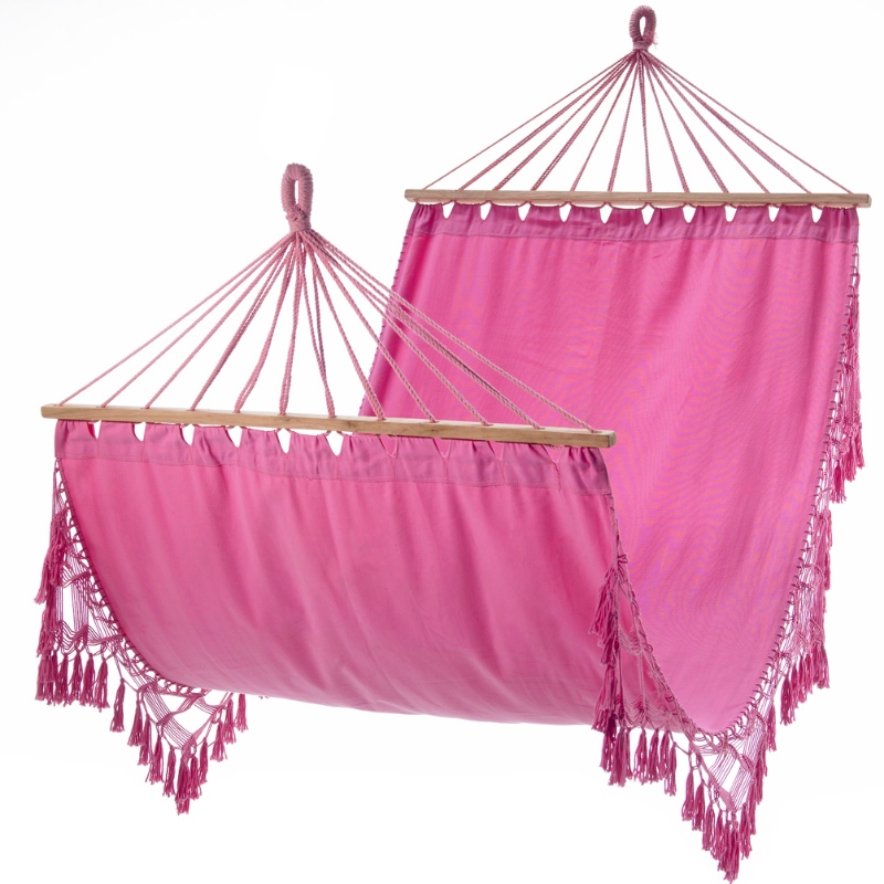 Hamaca de tela para uso en interiores, al aire libre, en macramé, 100% hamaca de algodón portátil hecha a mano con barra de madera